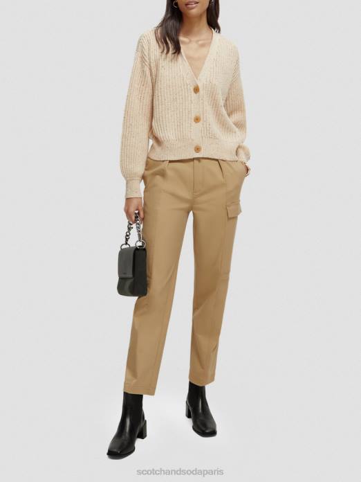 Scotch & Soda femmes cardigan en maille côtelée à col en V sable blanc vêtements 4HB4128