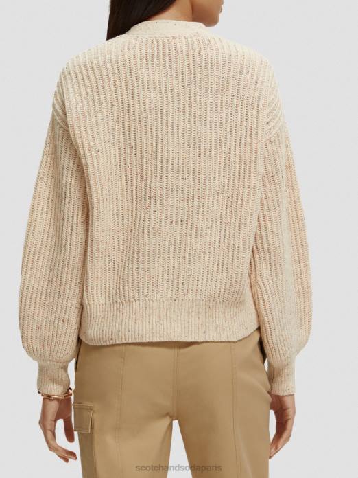 Scotch & Soda femmes cardigan en maille côtelée à col en V sable blanc vêtements 4HB4128