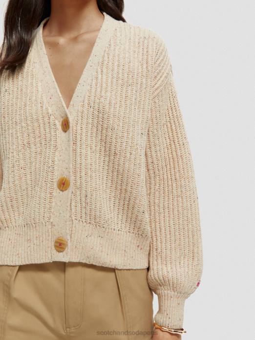 Scotch & Soda femmes cardigan en maille côtelée à col en V sable blanc vêtements 4HB4128