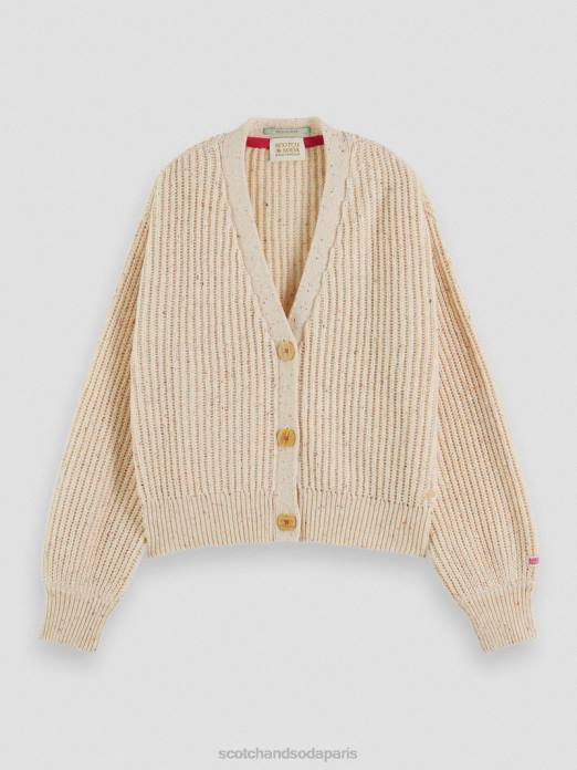 Scotch & Soda femmes cardigan en maille côtelée à col en V sable blanc vêtements 4HB4128