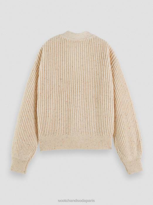 Scotch & Soda femmes cardigan en maille côtelée à col en V sable blanc vêtements 4HB4128
