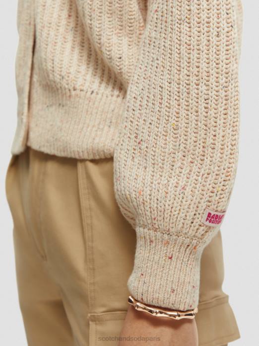 Scotch & Soda femmes cardigan en maille côtelée à col en V sable blanc vêtements 4HB4128