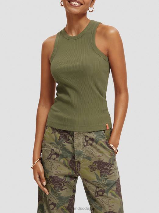 Scotch & Soda femmes débardeur à dos nageur en maille côtelée olive verte vêtements 4HB4109