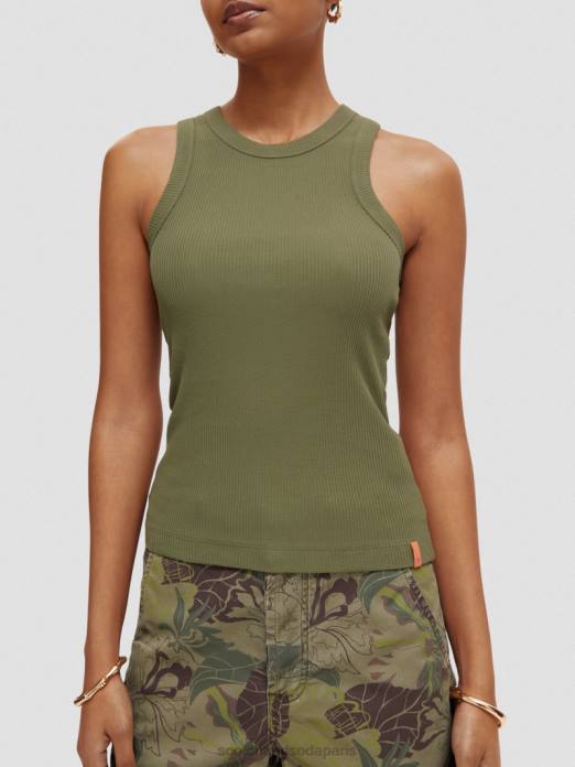 Scotch & Soda femmes débardeur à dos nageur en maille côtelée olive verte vêtements 4HB4109