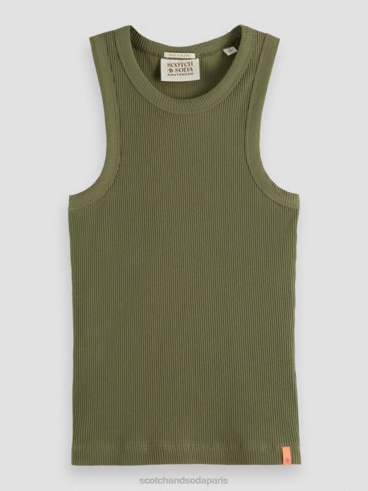 Scotch & Soda femmes débardeur à dos nageur en maille côtelée olive verte vêtements 4HB4109