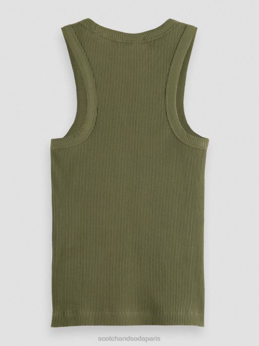 Scotch & Soda femmes débardeur à dos nageur en maille côtelée olive verte vêtements 4HB4109