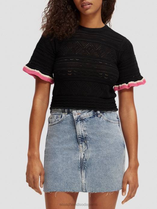 Scotch & Soda femmes haut court en maille pointelle noir vêtements 4HB479