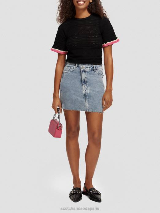 Scotch & Soda femmes haut court en maille pointelle noir vêtements 4HB479