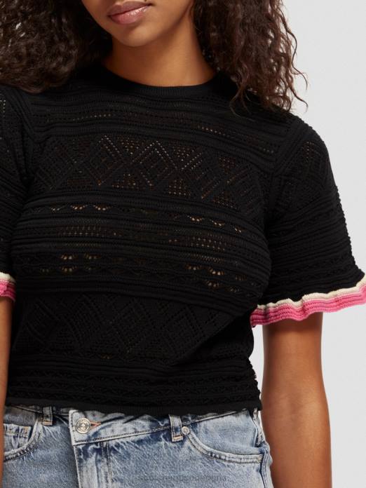 Scotch & Soda femmes haut court en maille pointelle noir vêtements 4HB479