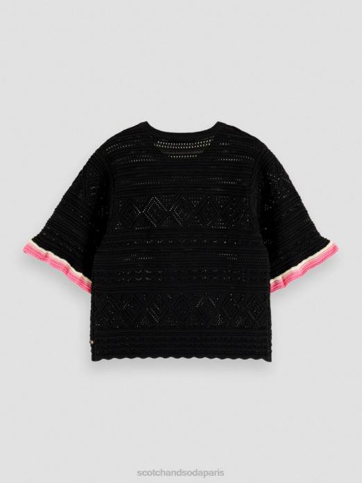 Scotch & Soda femmes haut court en maille pointelle noir vêtements 4HB479