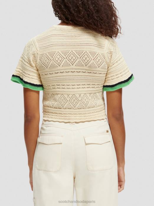 Scotch & Soda femmes haut court en maille pointelle vanille blanche vêtements 4HB478