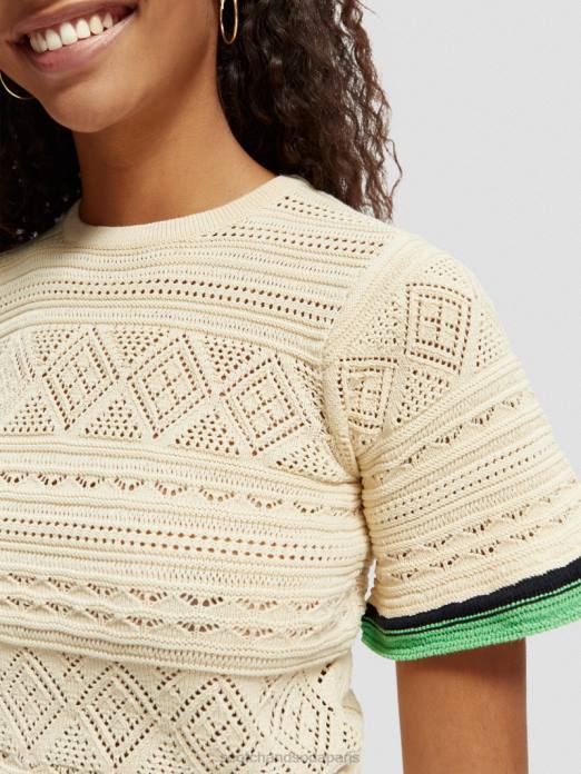 Scotch & Soda femmes haut court en maille pointelle vanille blanche vêtements 4HB478