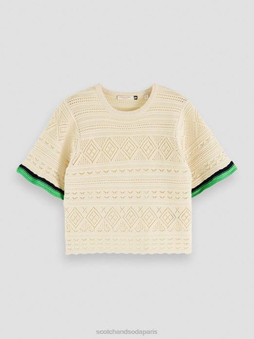 Scotch & Soda femmes haut court en maille pointelle vanille blanche vêtements 4HB478