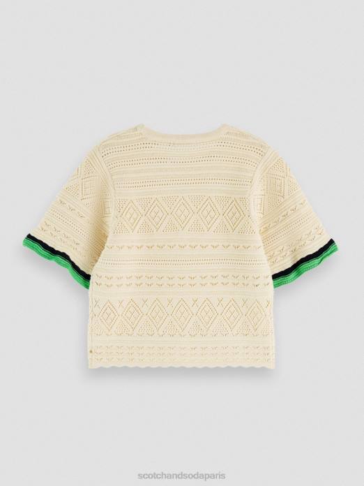 Scotch & Soda femmes haut court en maille pointelle vanille blanche vêtements 4HB478