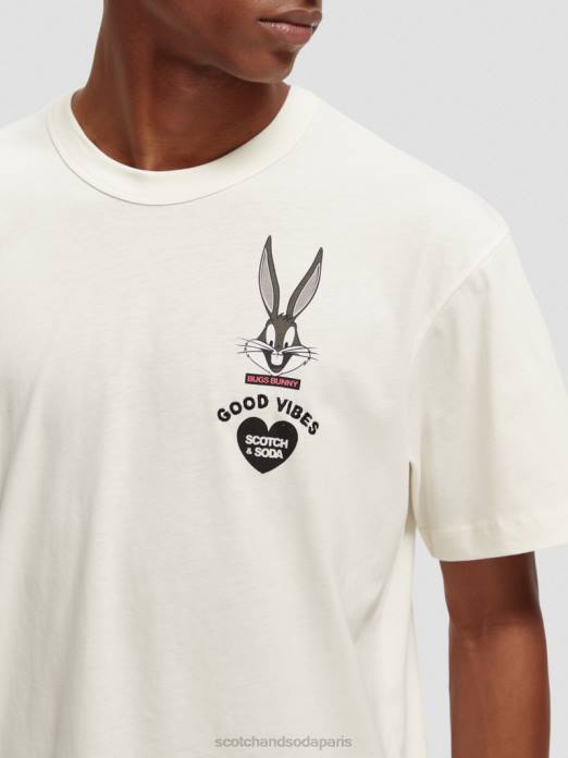 Scotch & Soda femmes looney tunes t-shirt graphique brodé biologique blanc cassé vêtements 4HB459
