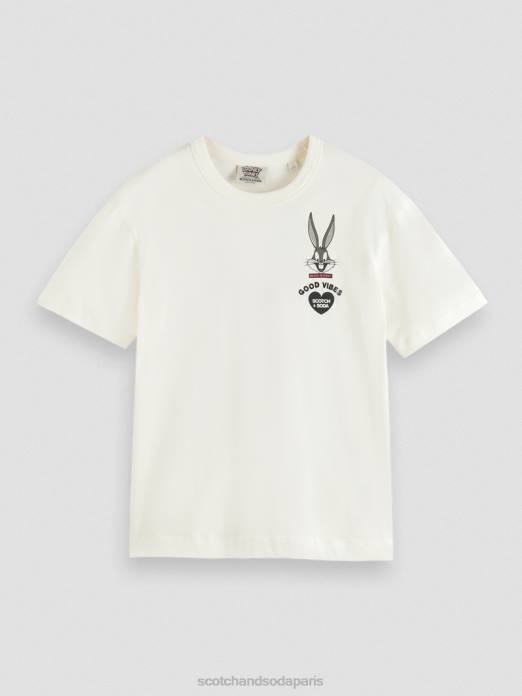 Scotch & Soda femmes looney tunes t-shirt graphique brodé biologique blanc cassé vêtements 4HB459