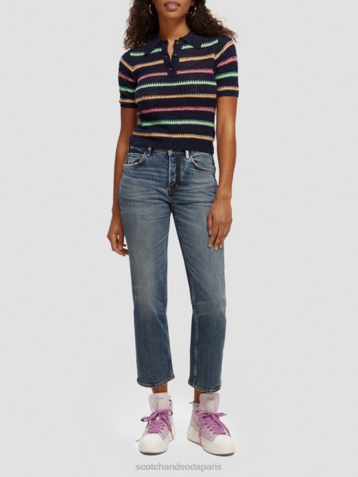 Scotch & Soda femmes pull en maille rayé bleu de fin de soirée vêtements 4HB4107