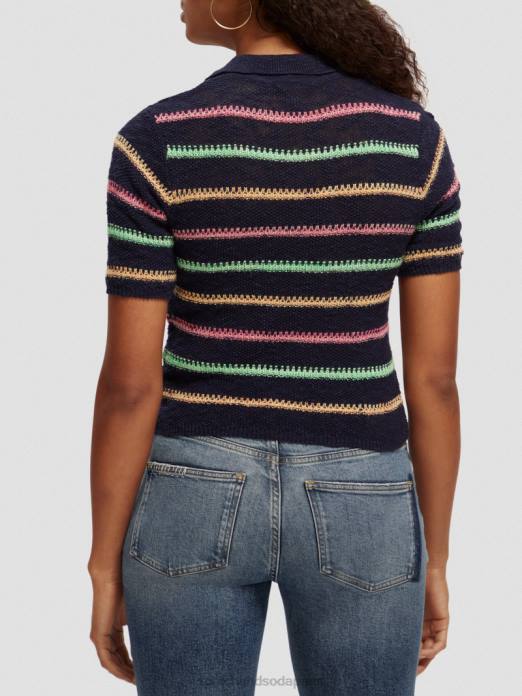 Scotch & Soda femmes pull en maille rayé bleu de fin de soirée vêtements 4HB4107
