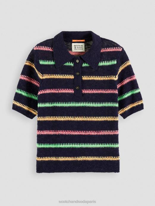 Scotch & Soda femmes pull en maille rayé bleu de fin de soirée vêtements 4HB4107