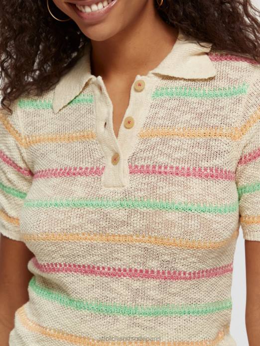 Scotch & Soda femmes pull en maille rayé vanille blanche vêtements 4HB4108