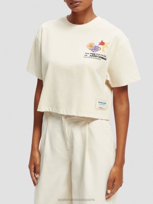 Scotch & Soda femmes t-shirt ample court brodé blanc cassé vêtements 4HB491