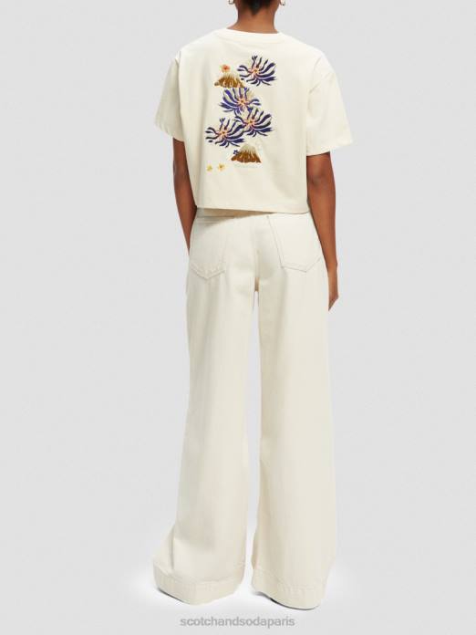 Scotch & Soda femmes t-shirt ample court brodé blanc cassé vêtements 4HB491