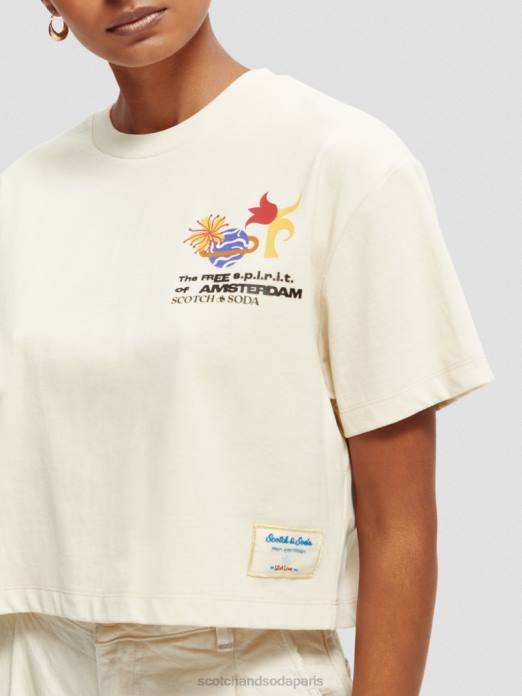 Scotch & Soda femmes t-shirt ample court brodé blanc cassé vêtements 4HB491