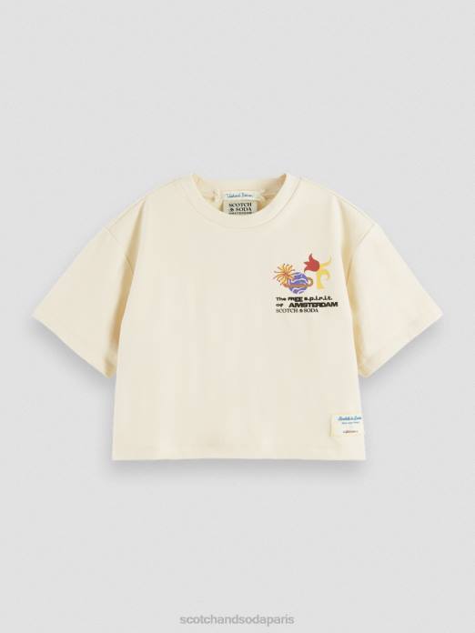 Scotch & Soda femmes t-shirt ample court brodé blanc cassé vêtements 4HB491