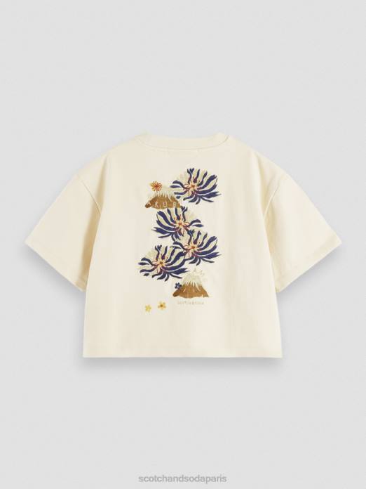 Scotch & Soda femmes t-shirt ample court brodé blanc cassé vêtements 4HB491