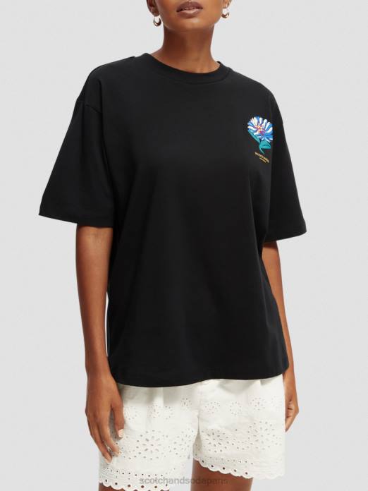 Scotch & Soda femmes t-shirt ample en coton biologique à motif artistique noir vêtements 4HB475