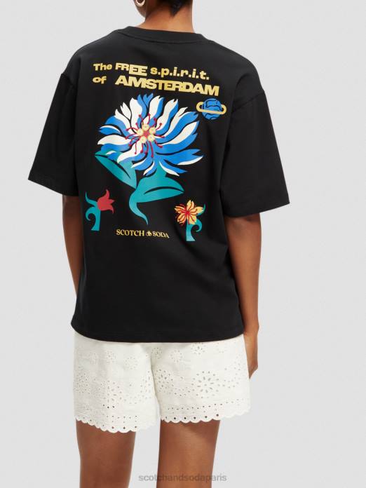 Scotch & Soda femmes t-shirt ample en coton biologique à motif artistique noir vêtements 4HB475