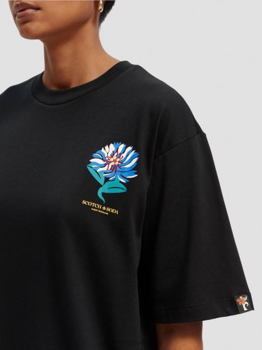 Scotch & Soda femmes t-shirt ample en coton biologique à motif artistique noir vêtements 4HB475