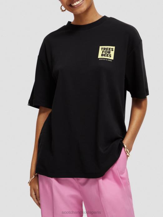 Scotch & Soda femmes t-shirt ample graphique noir vêtements 4HB4115