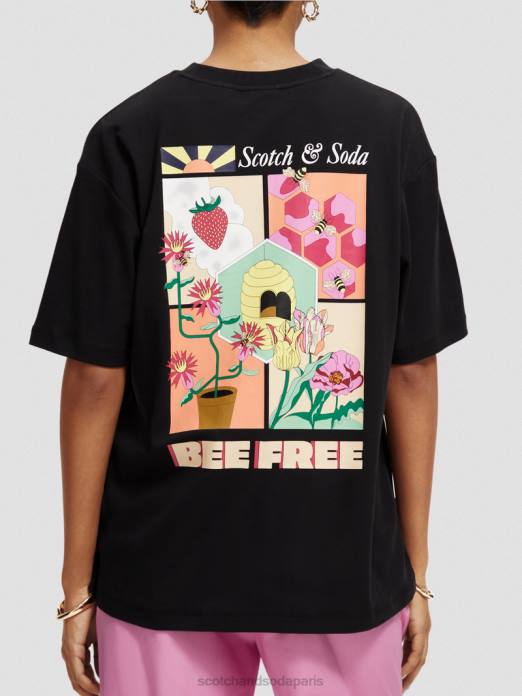 Scotch & Soda femmes t-shirt ample graphique noir vêtements 4HB4115