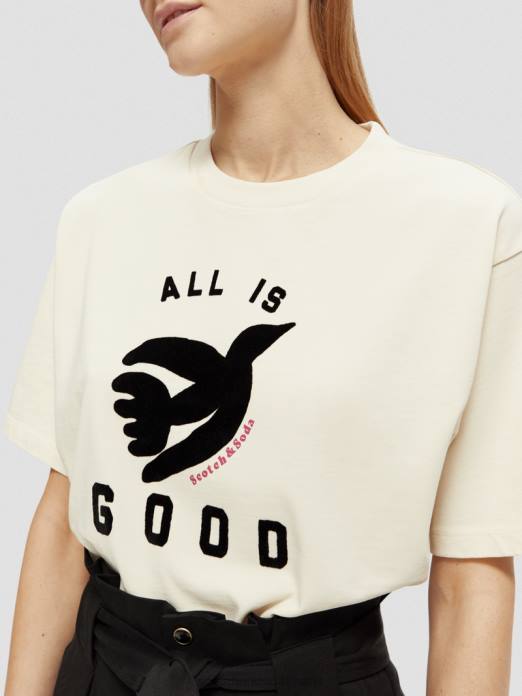 Scotch & Soda femmes t-shirt ample à imprimé graphique vanille blanche vêtements 4HB463