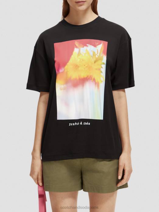 Scotch & Soda femmes t-shirt ample à motif artistique noir vêtements 4HB493