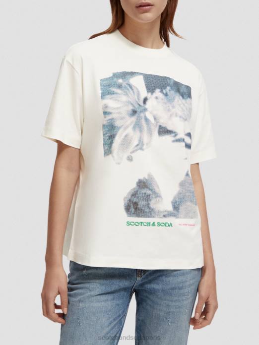 Scotch & Soda femmes t-shirt ample à motif artistique vanille blanche vêtements 4HB476