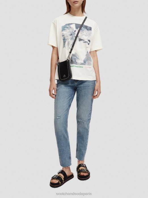 Scotch & Soda femmes t-shirt ample à motif artistique vanille blanche vêtements 4HB476