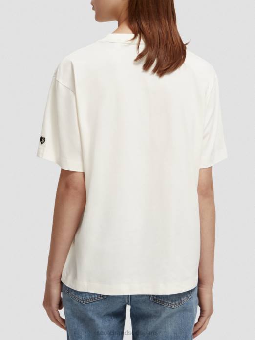 Scotch & Soda femmes t-shirt ample à motif artistique vanille blanche vêtements 4HB476