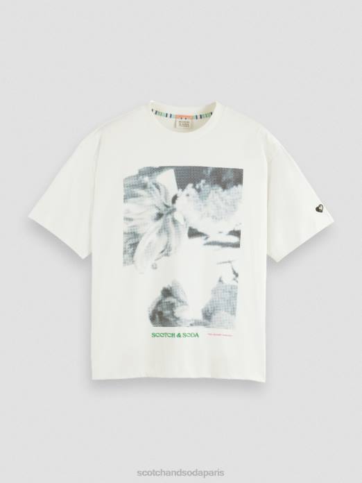 Scotch & Soda femmes t-shirt ample à motif artistique vanille blanche vêtements 4HB476