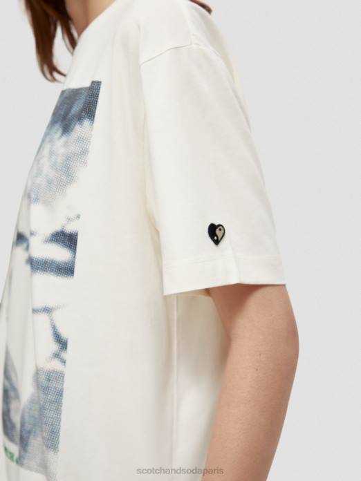 Scotch & Soda femmes t-shirt ample à motif artistique vanille blanche vêtements 4HB476