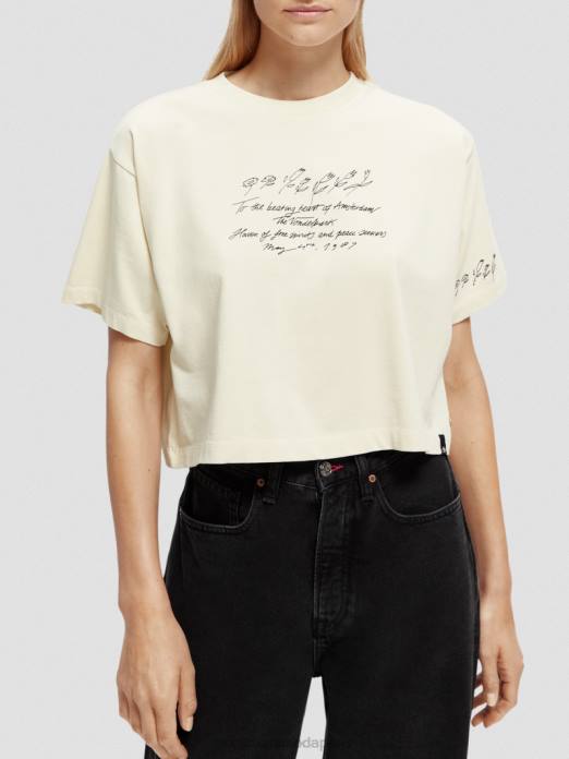 Scotch & Soda femmes t-shirt court à broderies vanille blanche vêtements 4HB472