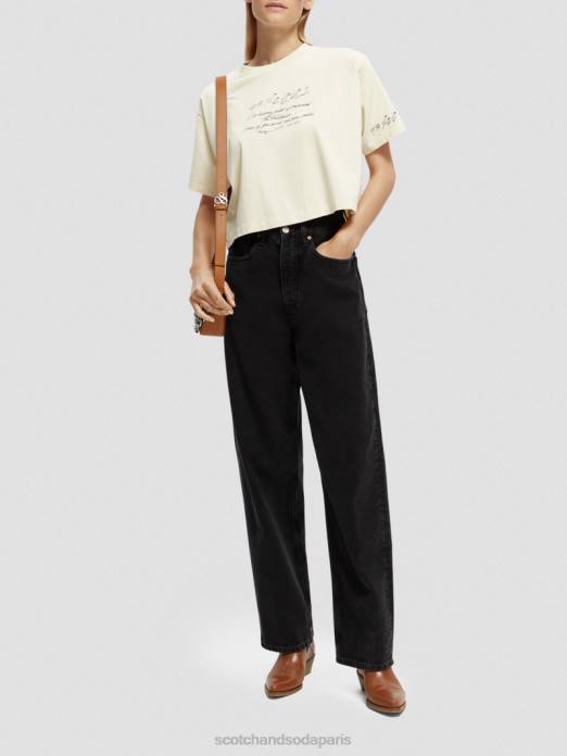 Scotch & Soda femmes t-shirt court à broderies vanille blanche vêtements 4HB472