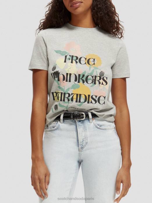 Scotch & Soda femmes t-shirt en coton biologique coupe décontractée gris mélangé vêtements 4HB482