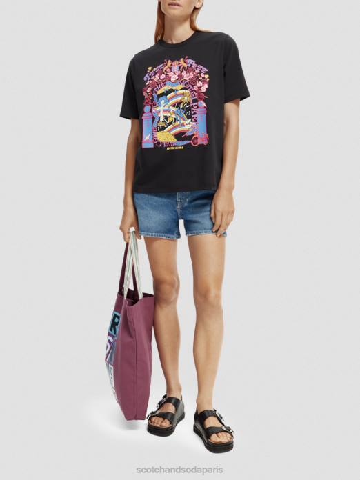 Scotch & Soda femmes t-shirt en coton biologique coupe décontractée noir vêtements 4HB497