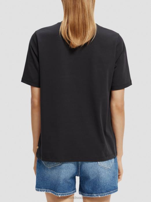 Scotch & Soda femmes t-shirt en coton biologique coupe décontractée noir vêtements 4HB497