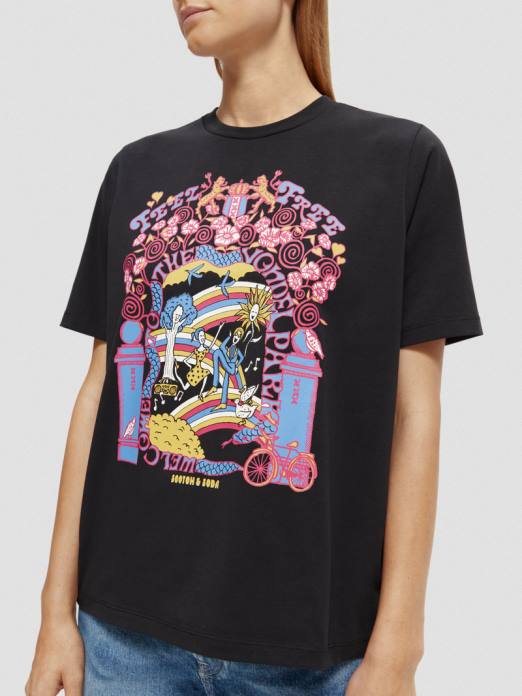 Scotch & Soda femmes t-shirt en coton biologique coupe décontractée noir vêtements 4HB497