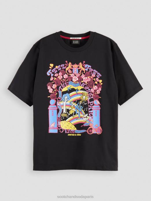 Scotch & Soda femmes t-shirt en coton biologique coupe décontractée noir vêtements 4HB497