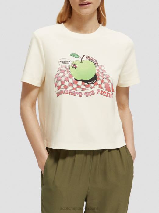 Scotch & Soda femmes t-shirt graphique vanille blanche vêtements 4HB471