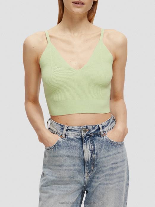Scotch & Soda femmes top court en maille à col V menthe fraîche vêtements 4HB4117